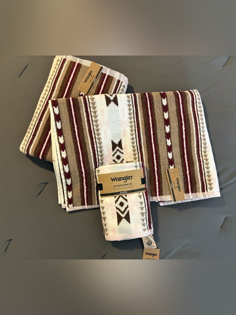Wrangler Brown Burgundy Cream Southwestern Stripe Hand and Bath Towel Set